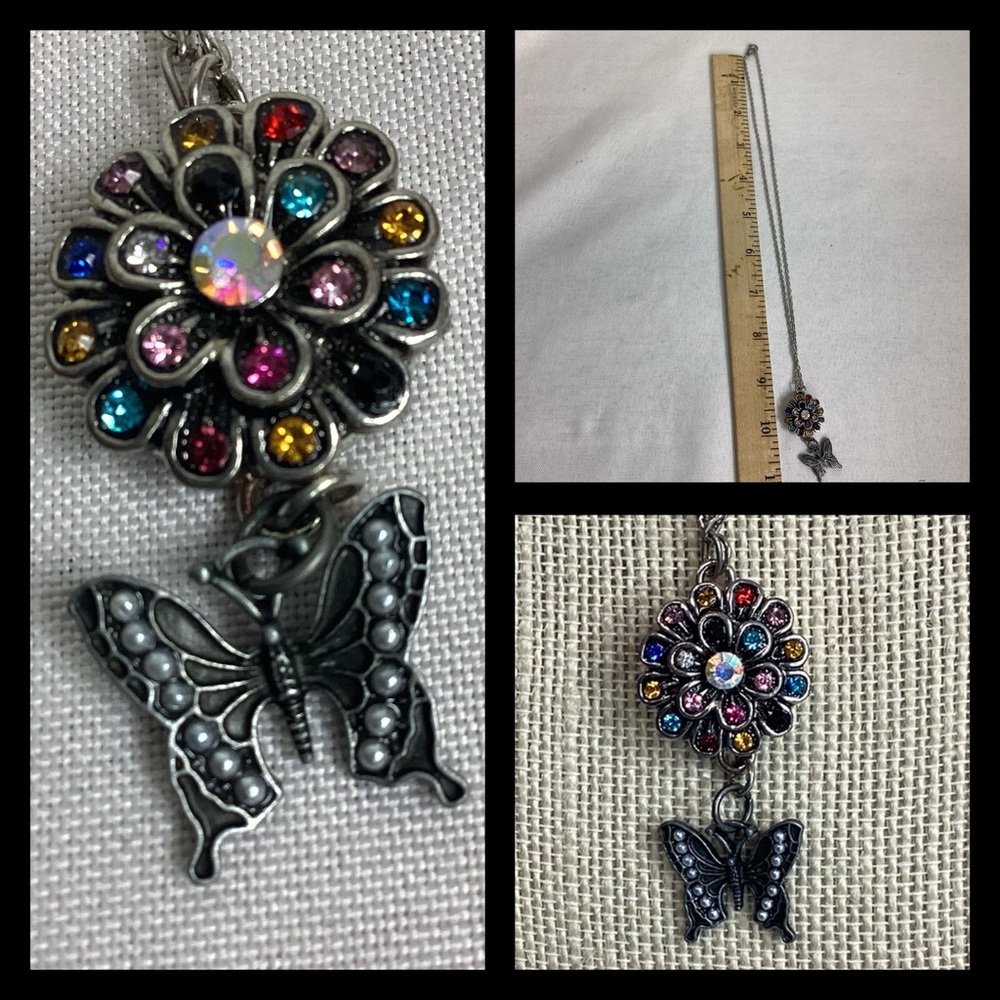 Multicolor Pendant Necklace with Butterfly Charm - Picture 4 of 5